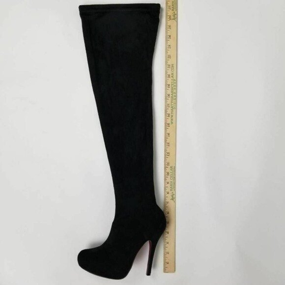 Ami Club Wear Louis Knee High Heel Tall Boots Black Size 6 Red Sole - Picture 3 of 9